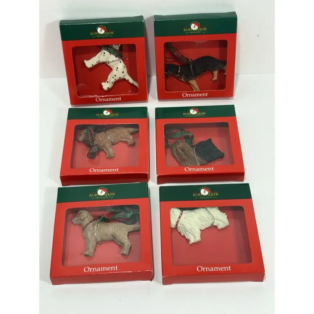 Kurt Adler Puppy Dog Christmas Ornament Lot Of 6 Dalmatian Collie Spaniel Doberm
